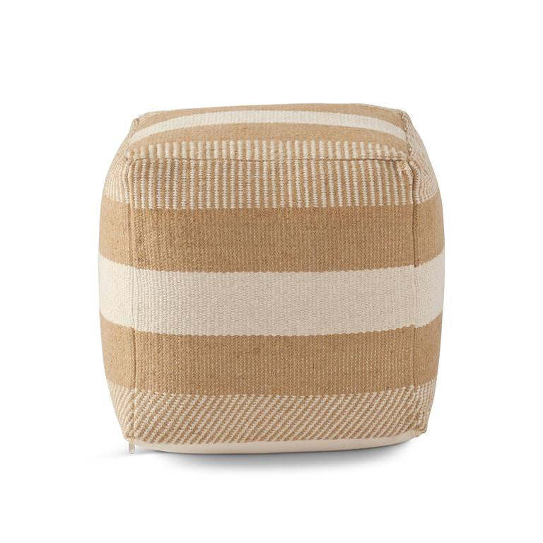 20in Jute and Cream Cotton Stripes Pouf