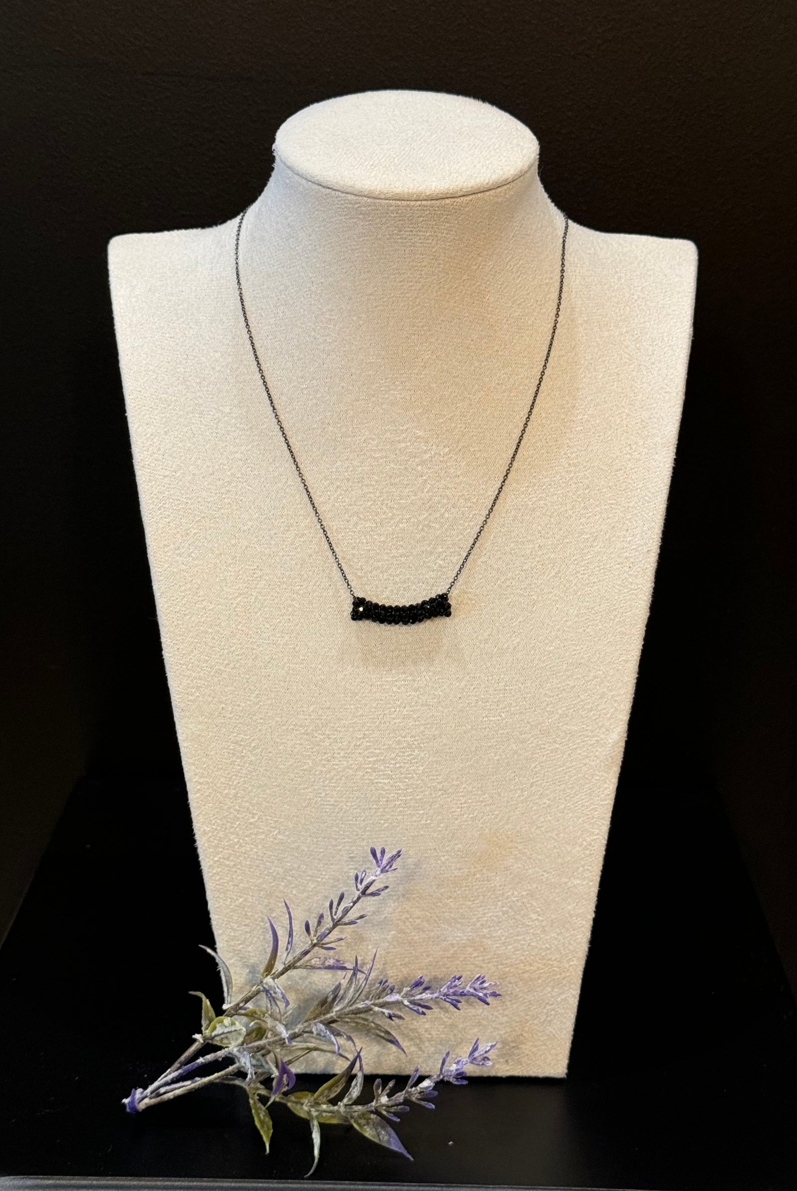 Martell Studios Black Spinel Hand Stitched on Oxidized Sterling Silver Chain