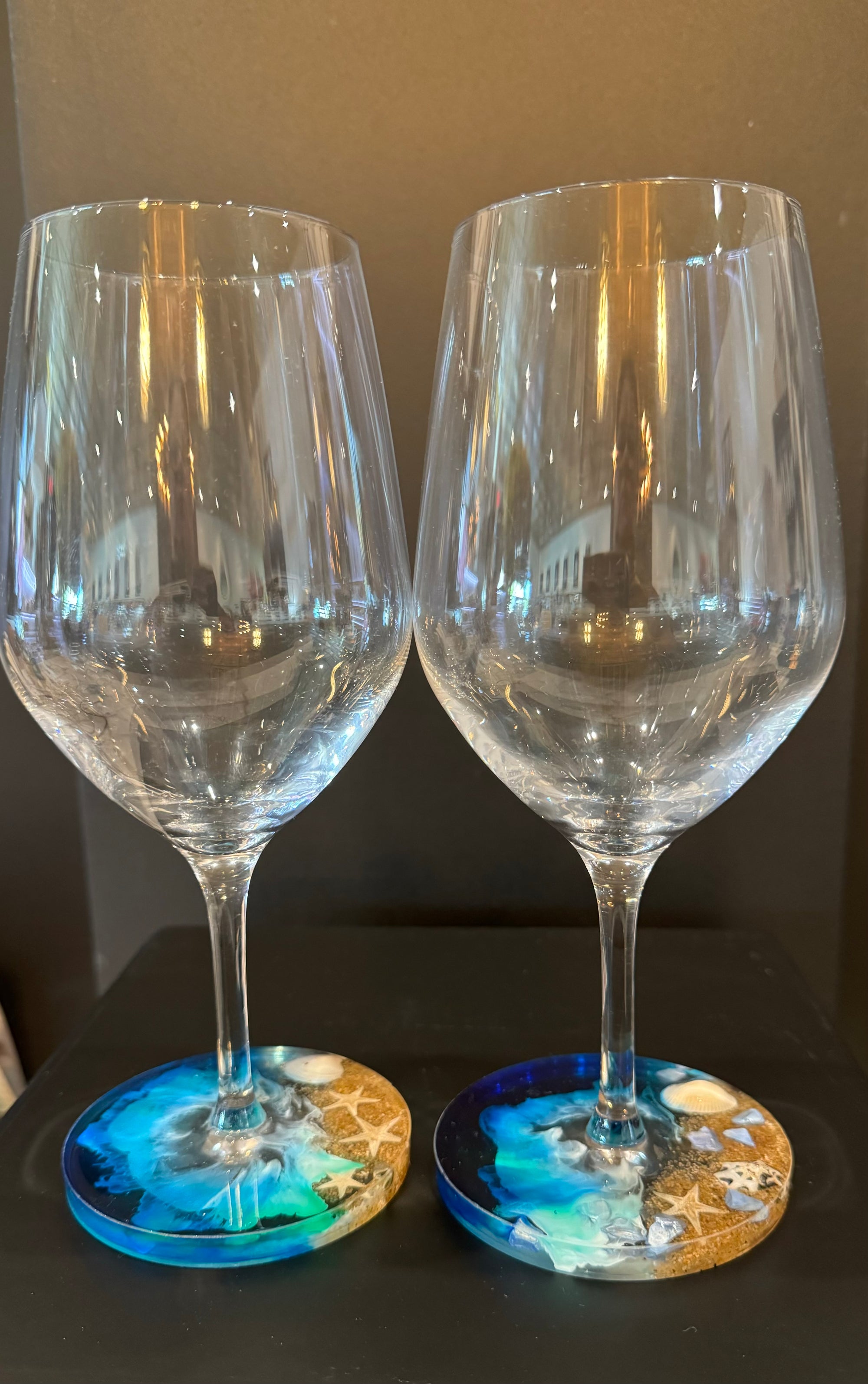 Classic Wine Glass w/ a Handmade Ocean Resin Base