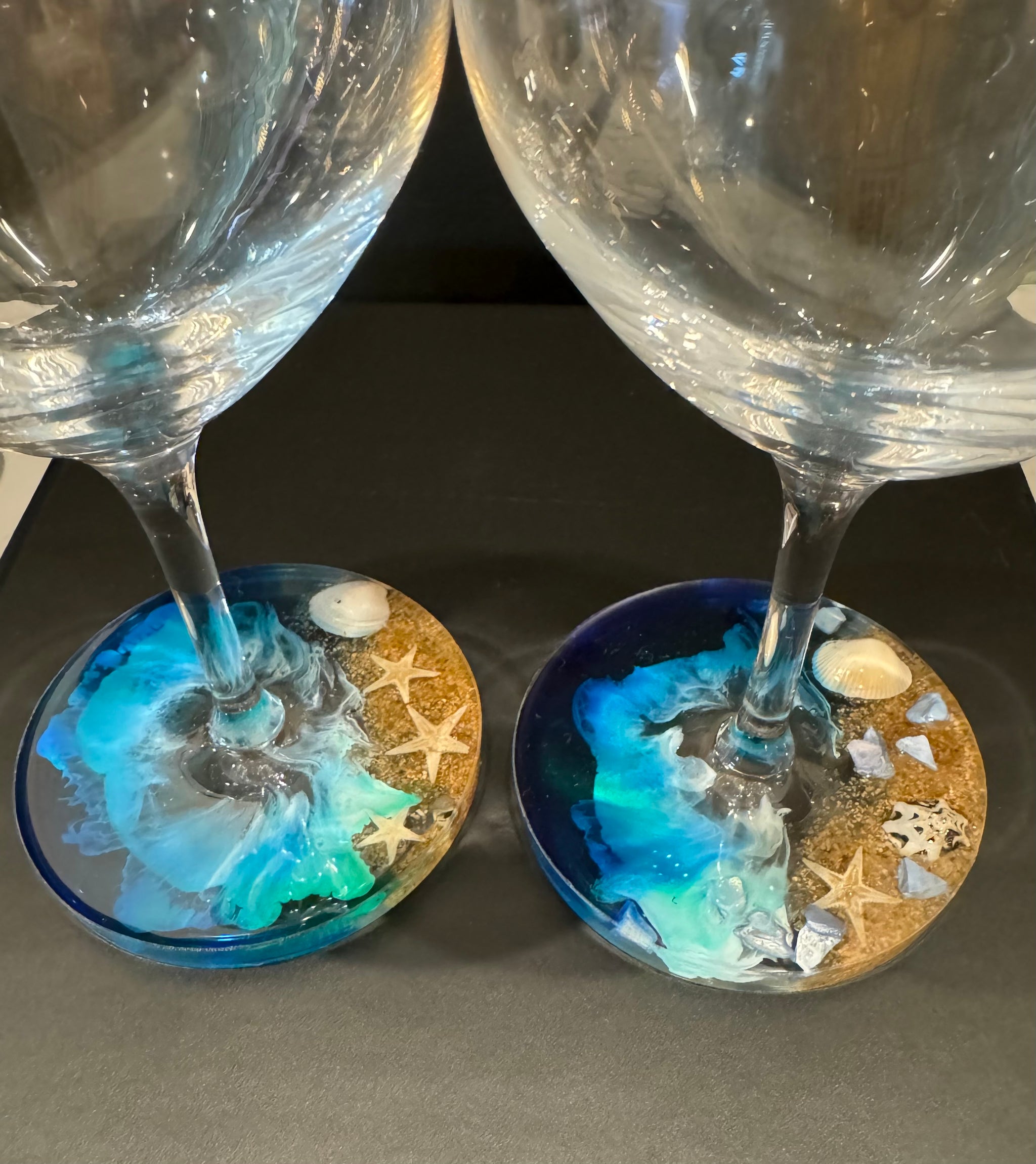 Classic Wine Glass w/ a Handmade Ocean Resin Base