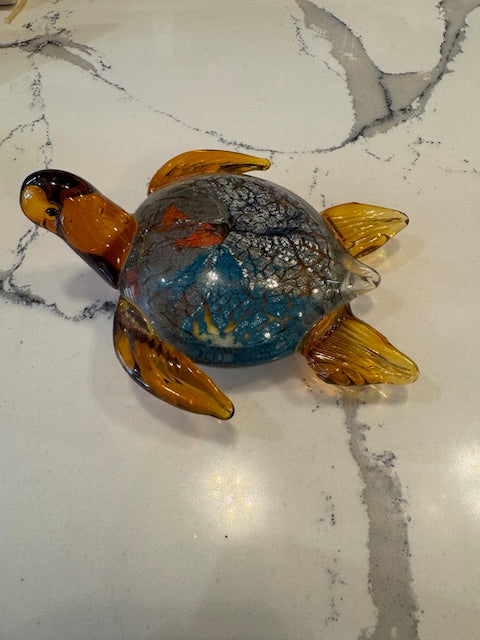 Glass Sea Turtle Figurine Paperweight