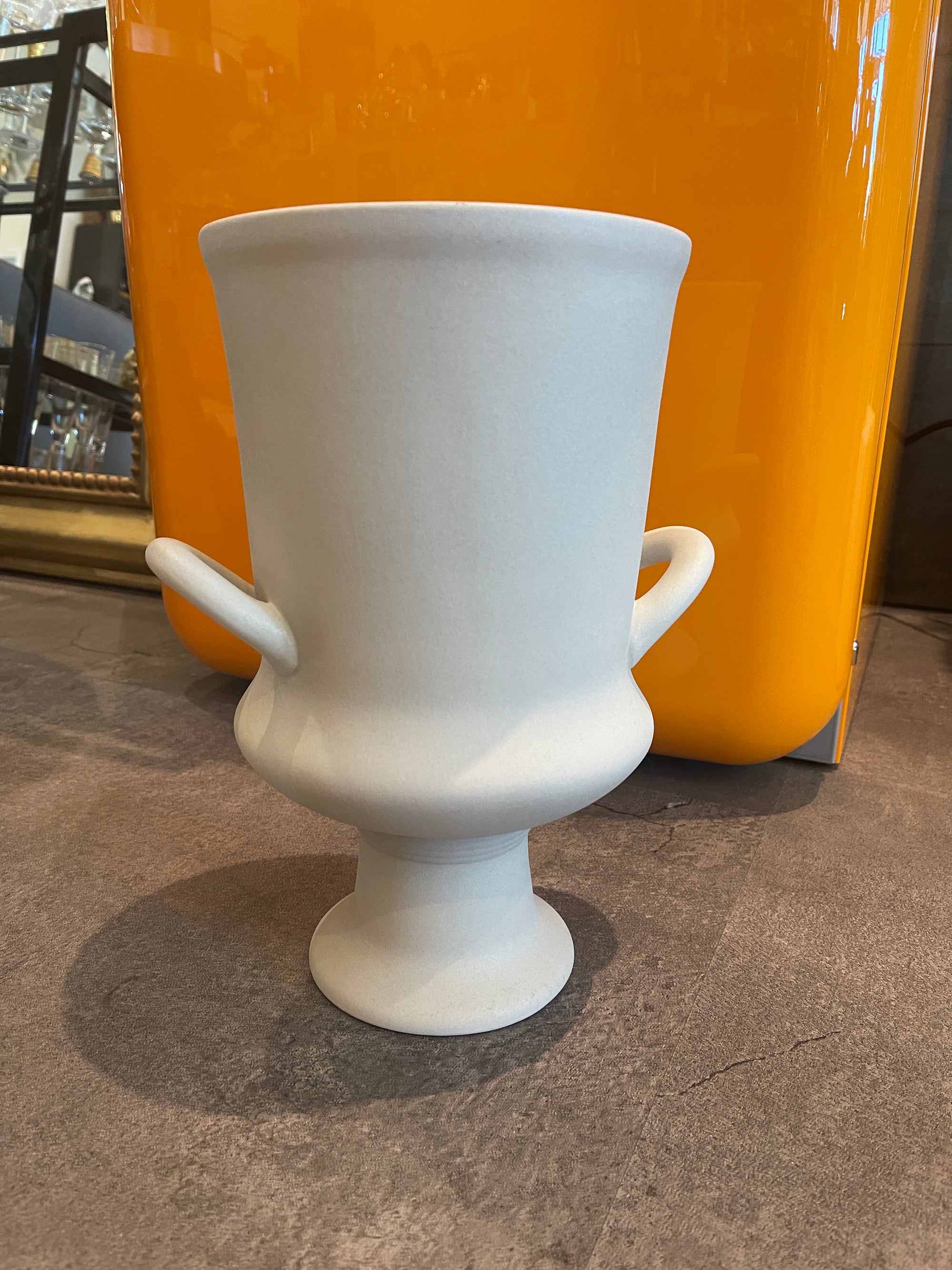 White Matte Ceramic Vase with Handles