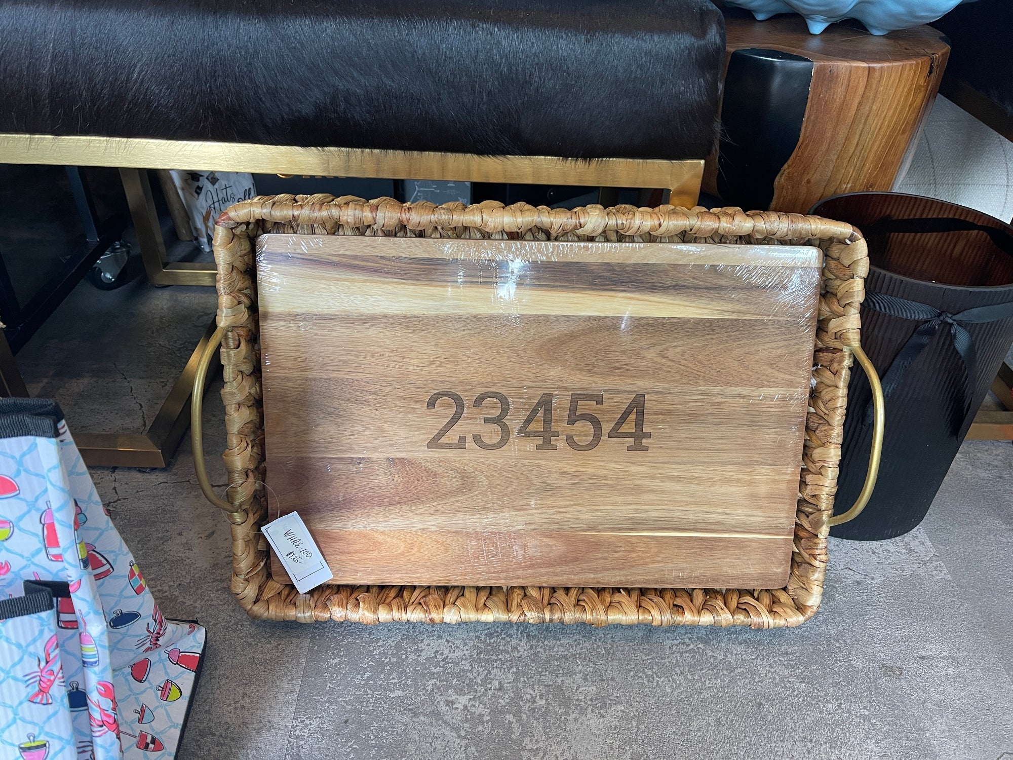 Personalized Water Hyacinth with Acacia Board Rectangular Tray