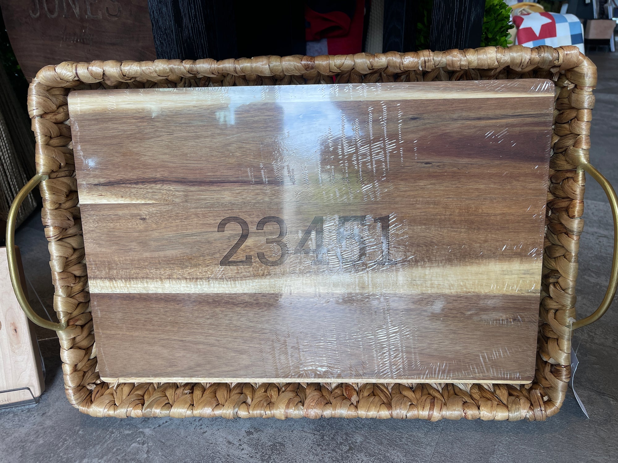 Personalized Water Hyacinth with Acacia Board Rectangular Tray