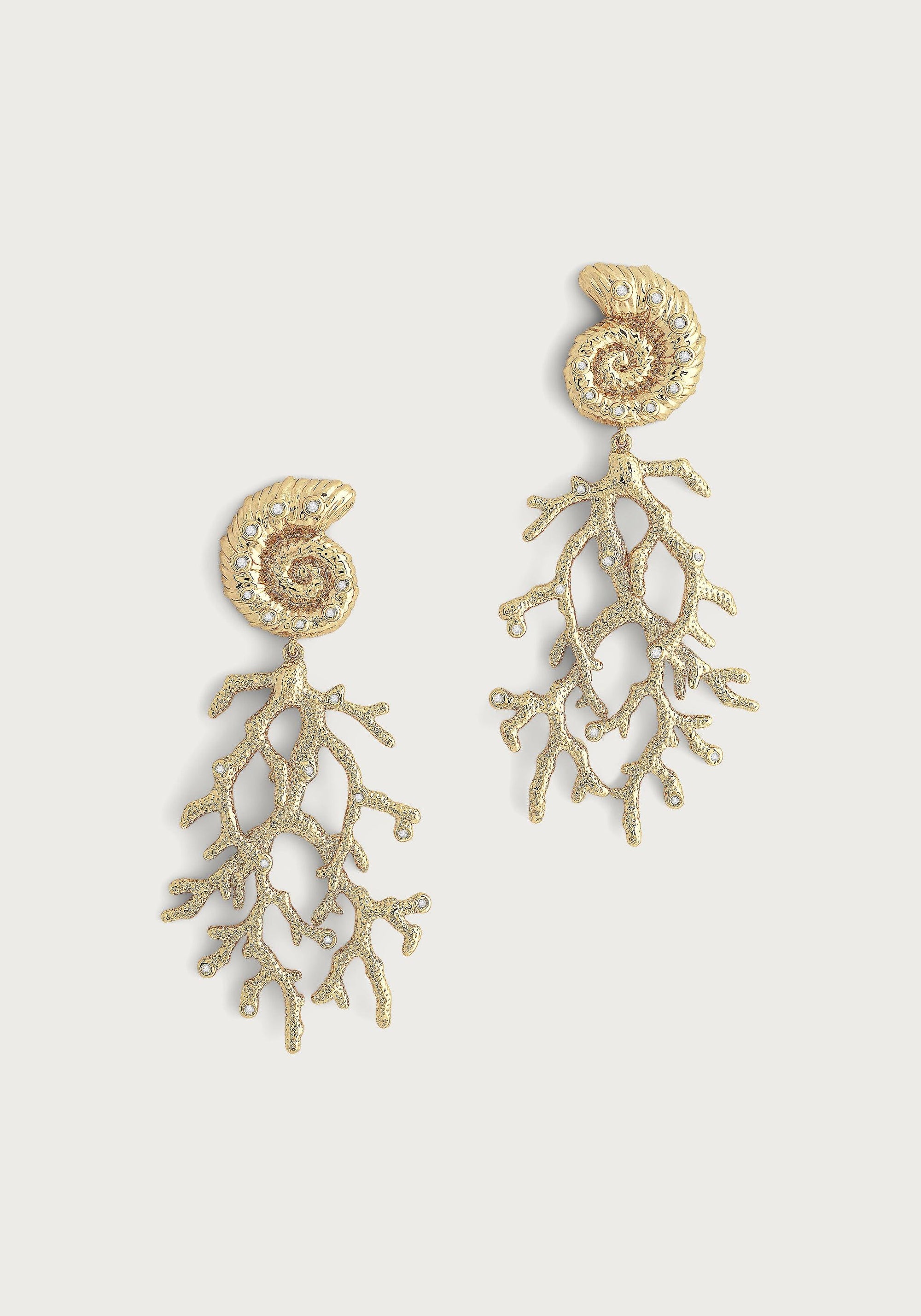 Anabel Aram Shell w/ Coral Drop Earrings