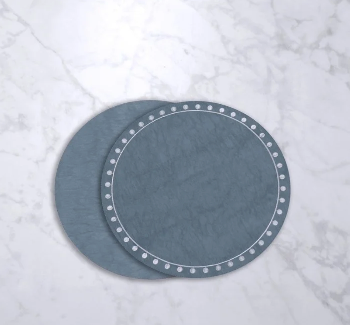 Vida Round Embroidered Dots 15.5" Round Placemat Set of 4 (Pink & Blue)