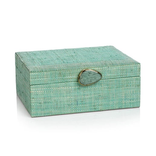 Raffia Palm Box with Stone Accent - Jade - Large