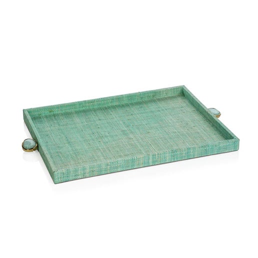 Raffia Palm Tray with Stone Accent - Jade - Large