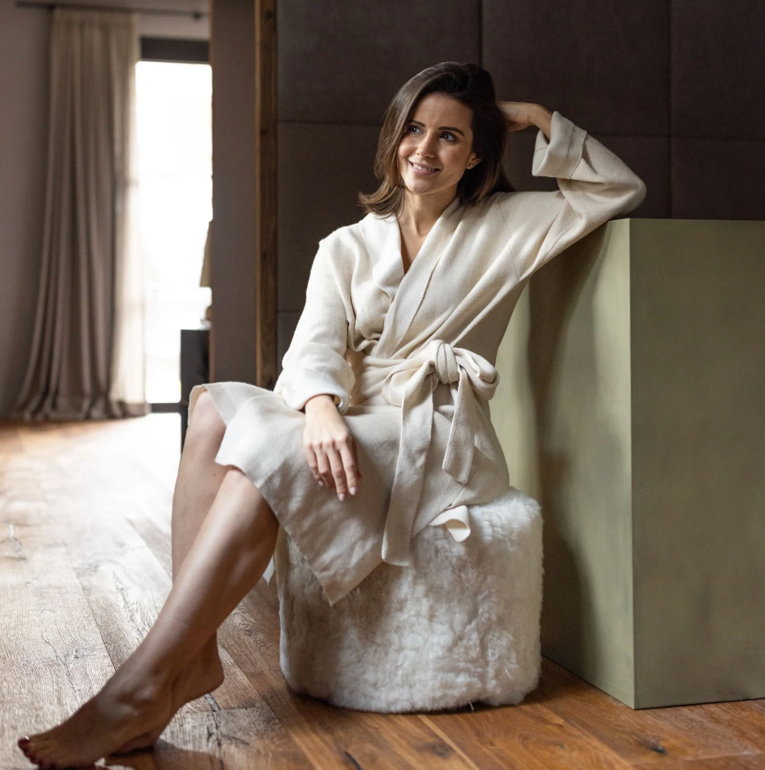 WEICH Lio Pouf In Off White Beige