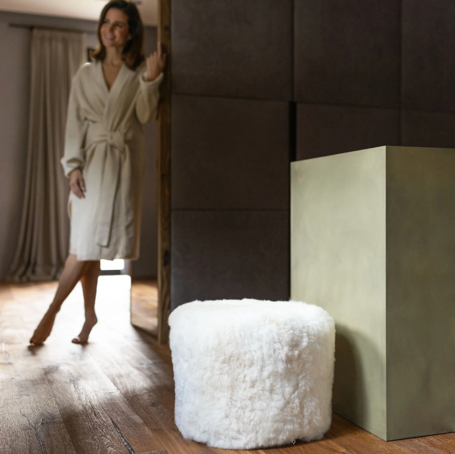 WEICH Lio Pouf In Off White Beige