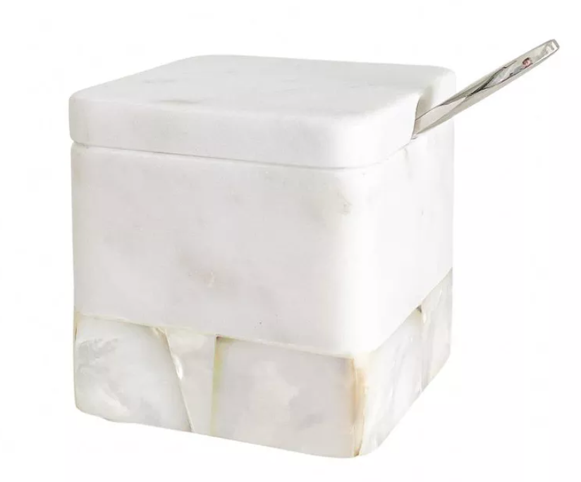 Mother of Pearl White Marble Salt Cellar