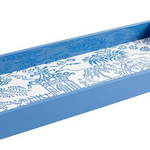 Caspari Pagoda Toile Lacquer Bar Tray in Blue