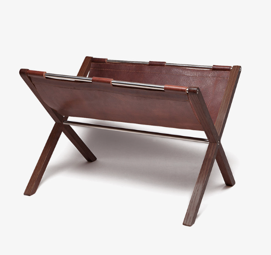 Walnut and Leather Magazine Rack