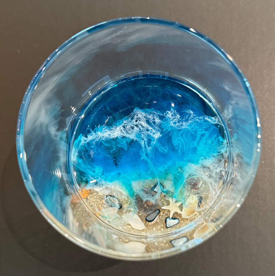 Everyday Water Glass with Custom Beach Resin Base