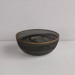 Glass Frosted Black Alabaster Medium Bowl with Gold Trim