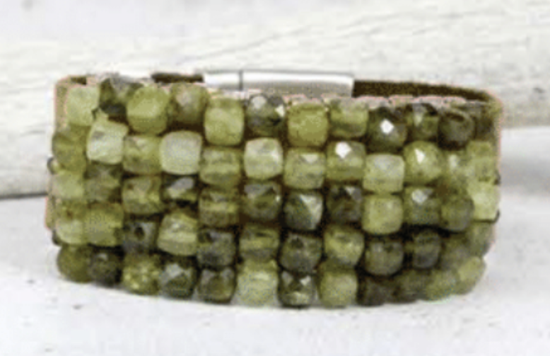 Martell Studios Green Garnet Cubes with Blue Zircon Trim Bracelet