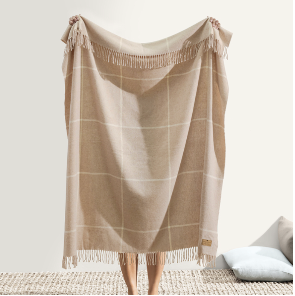 Lands Downunder Sand Windowpane Cashmere/Lambswool Throw