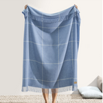 Lands Downunder Sky Blue Windowpane Cashmere/Lambswool Throw