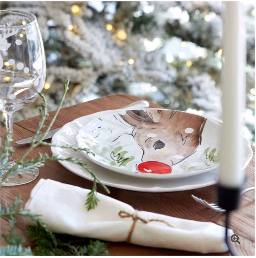 Deer Friends White Dessert Plates S/4