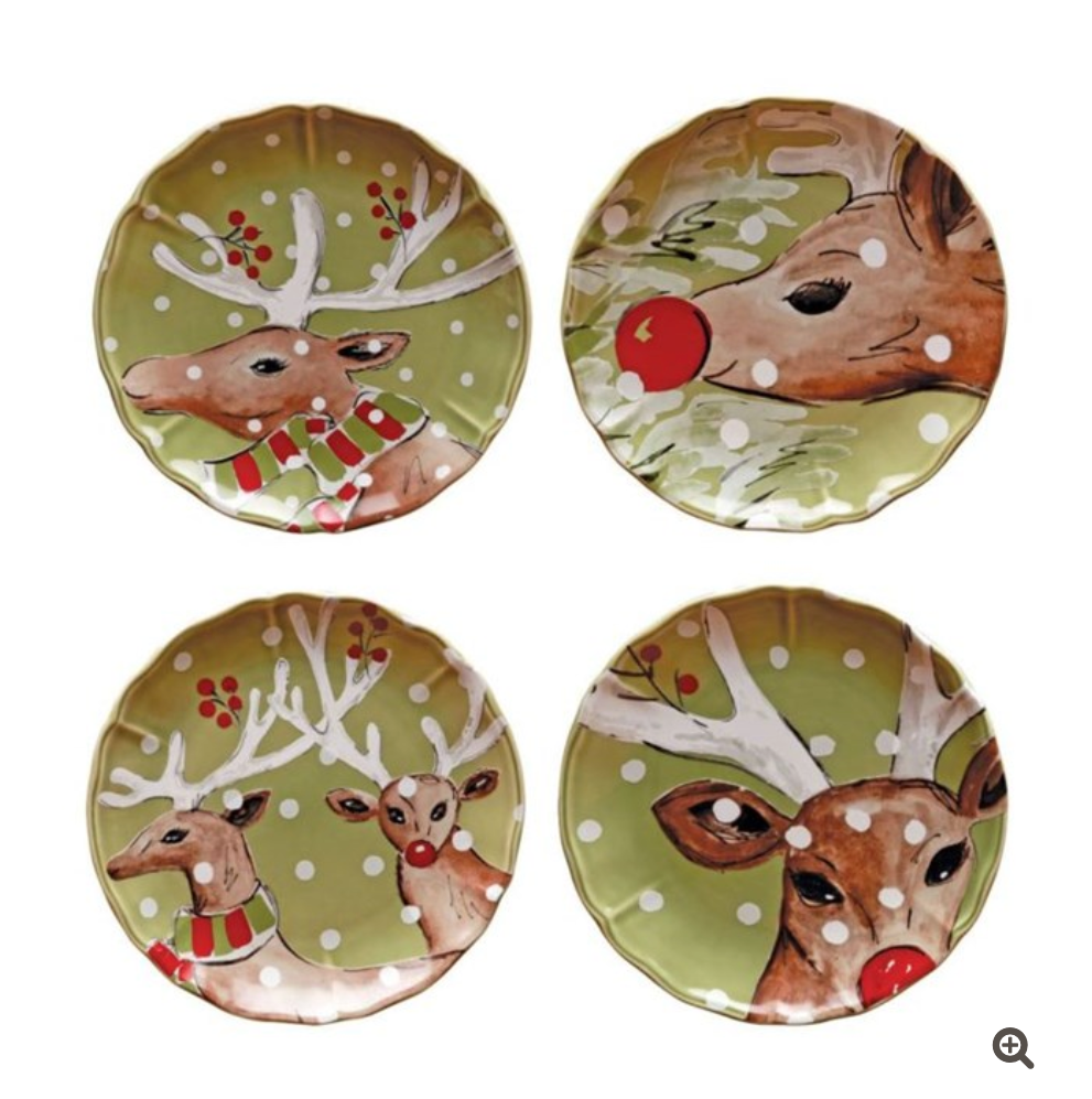 Deer Friends Green Dessert Plates S/4