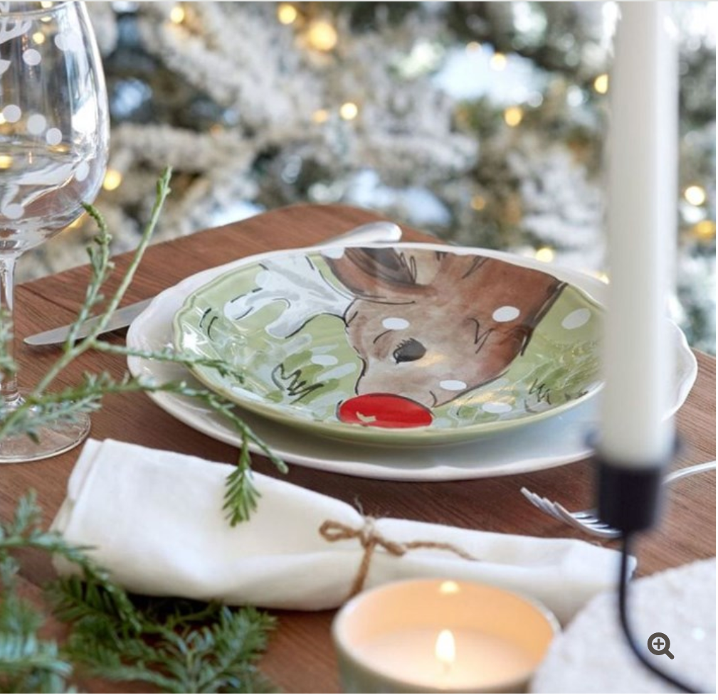 Deer Friends Green Dessert Plates S/4