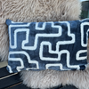 Palecek Pillow Rectangular Down - Velvet Maze Steel Blue & Cream