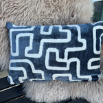 Palecek Pillow Rectangular Down - Velvet Maze Steel Blue & Cream