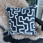Palecek Pillow Square Down - Velvet Maze Steel Blue & Cream
