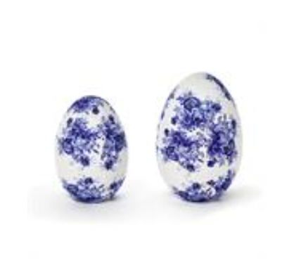 Blue & White Paper Mache Floral Pattern Eggs (2 Sizes)