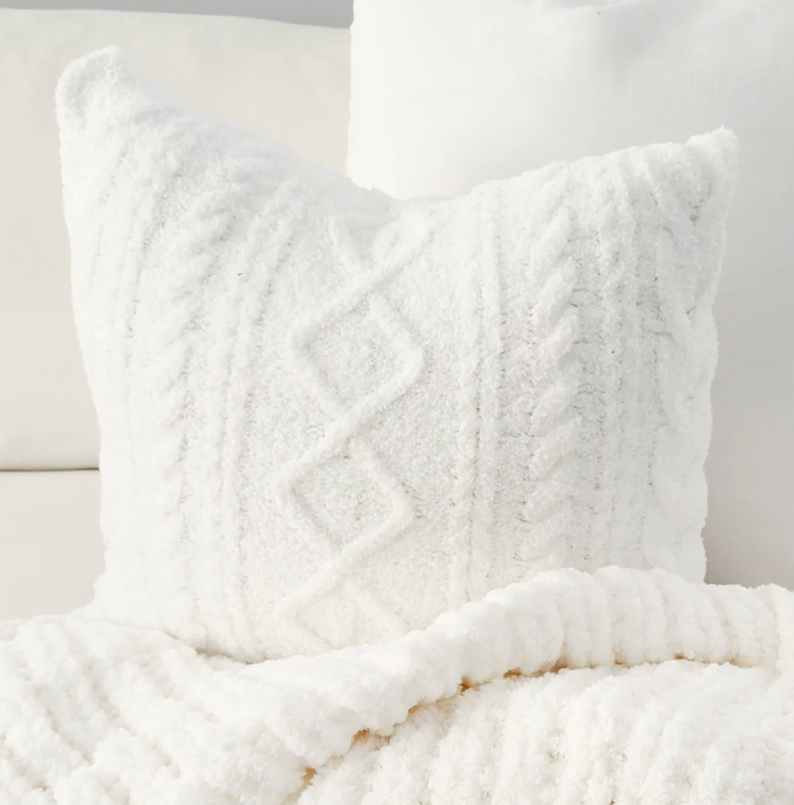 Chenille Cable Knit White Pillow