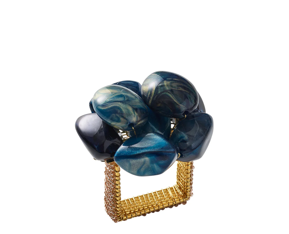 Kim Seybert Bonton Napkin Ring Navy & Gold Set of 4