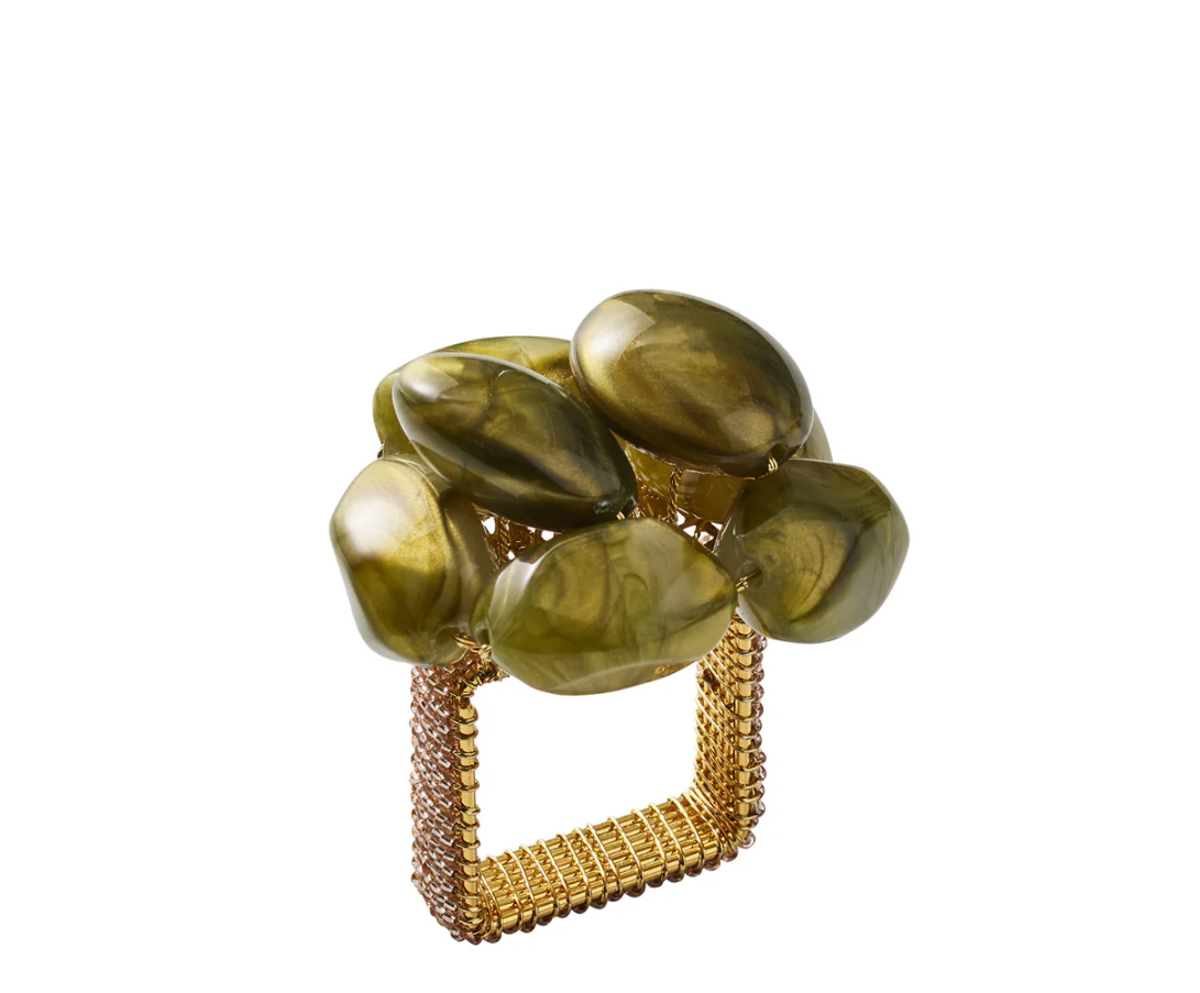 Kim Seybert Bonton Napkin Ring in Green & Gold
