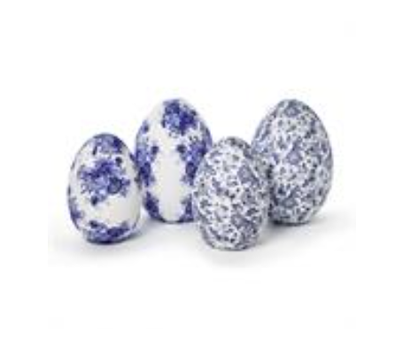 Blue & White Paper Mache Chinoiserie Pattern Eggs (2 Sizes)
