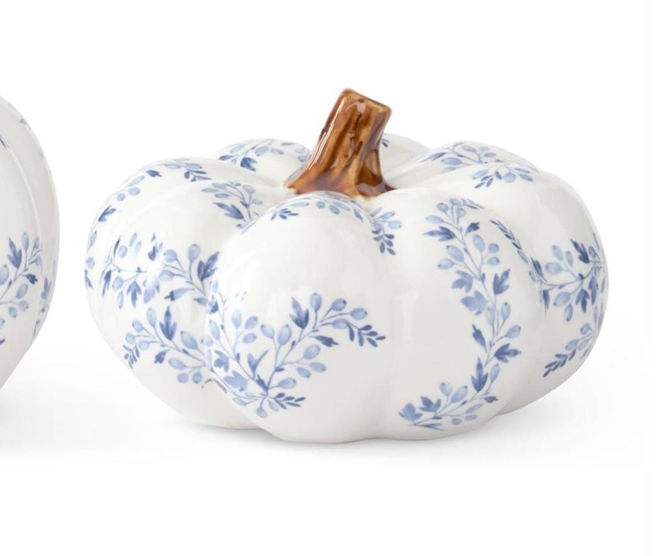 White With Blue Floral Ceramic Pumpkins