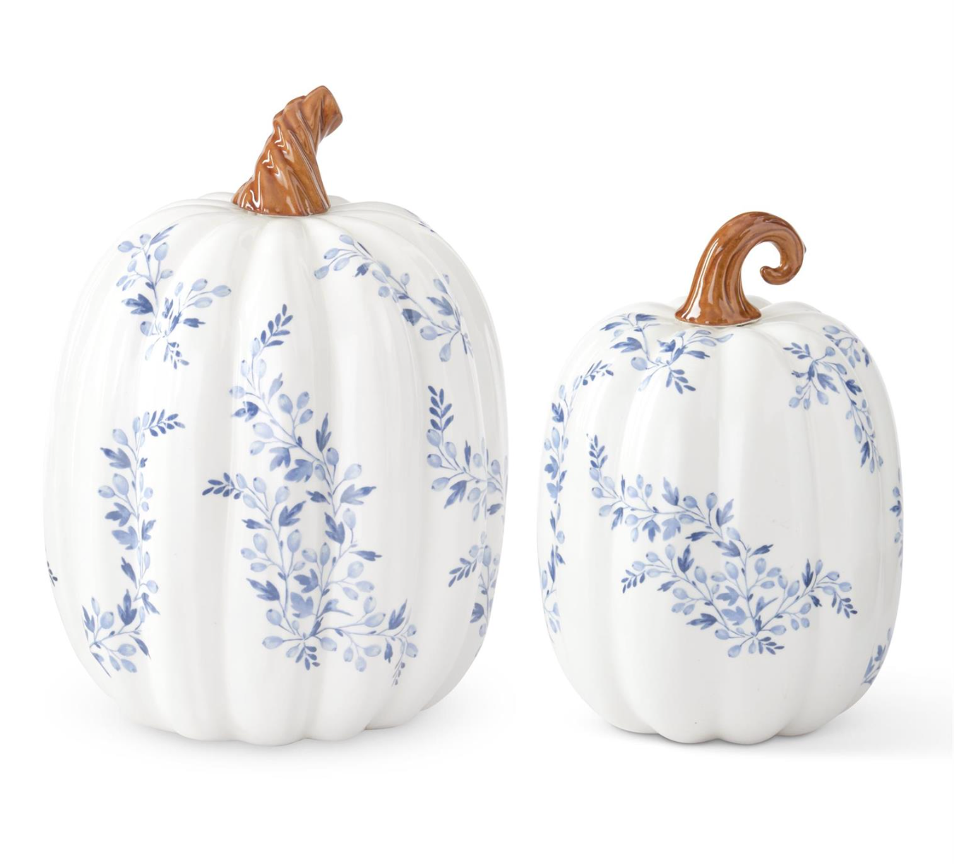 White With Blue Floral Ceramic Pumpkins