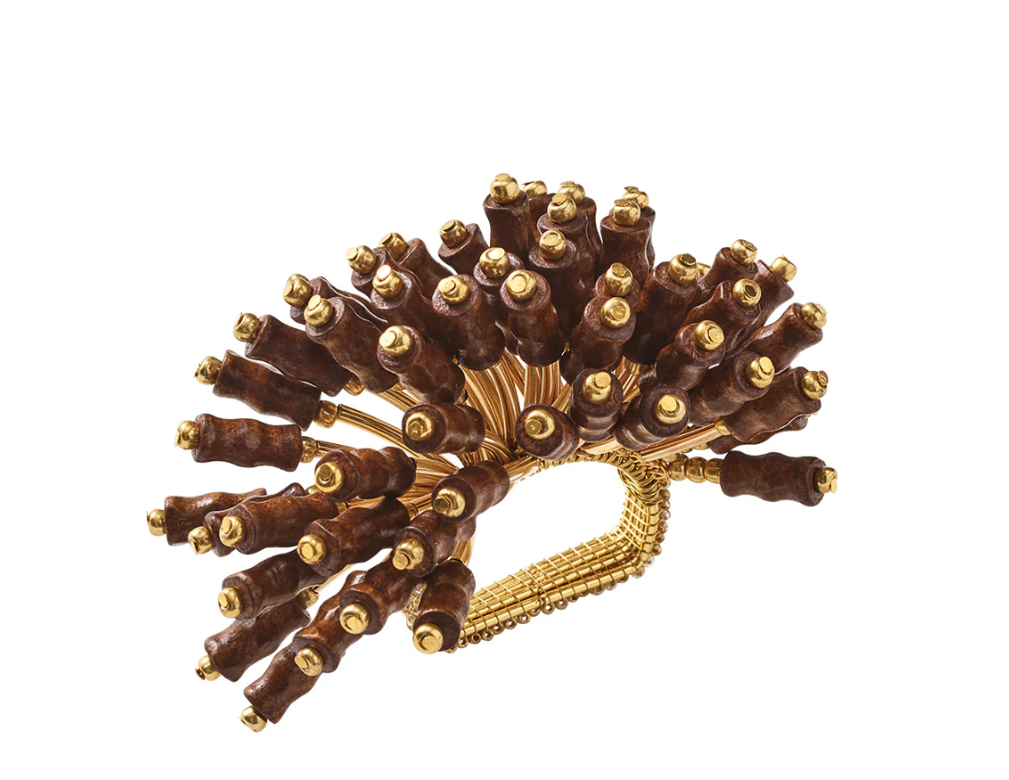 Kim Seybert Royal Palm Napkin Ring in Brown & Gold
