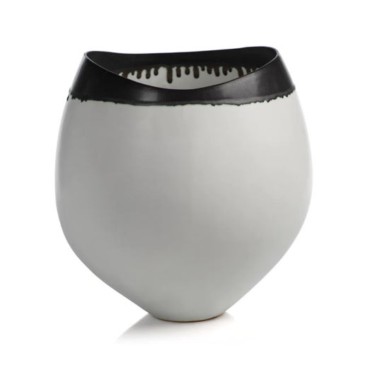 TRENTO WHITE ECLIPSE VASE W/ BLACK VOLCANIC RIM 14.75"