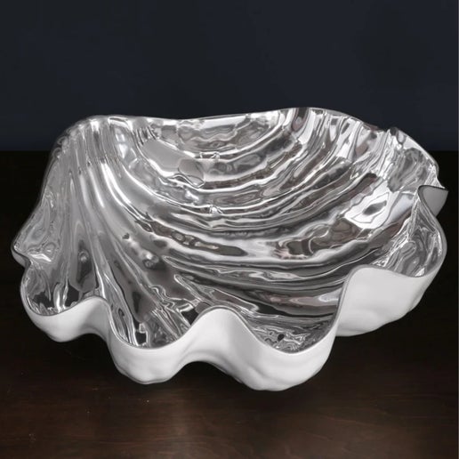 Thanni Shell Large Bowl (White and Silver)