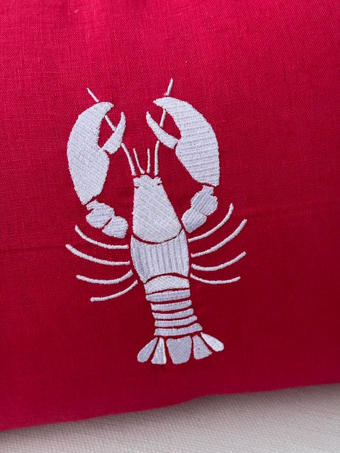 So Soft Linen Red Pillow 14x20 with Lobster