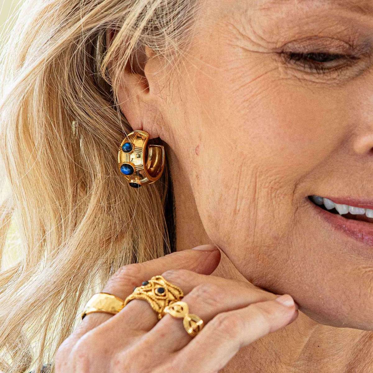 Capucine De Wulf Cleopatra Bold Hoop Earrings w/ Blue Laradorite