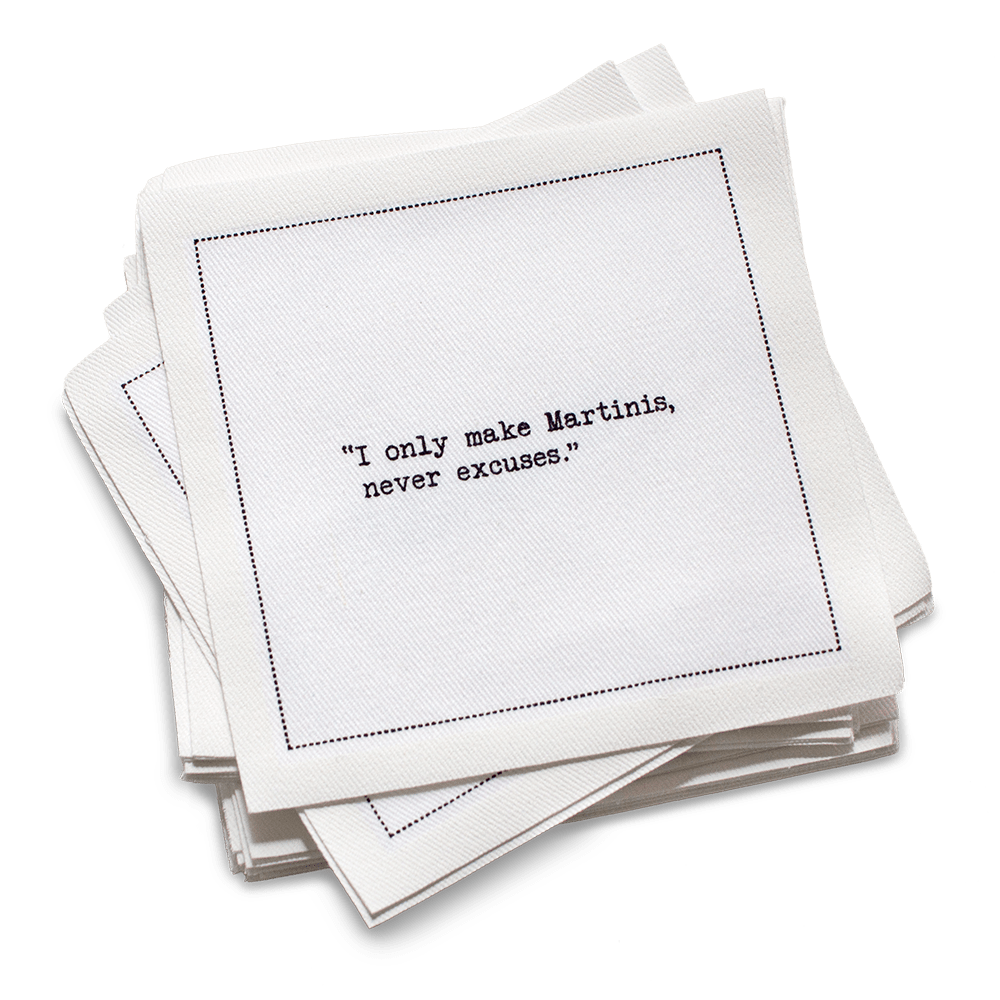 Five Star Napkins Inc. - Martini Quotes - White Cotton Cocktail Napkins 50x