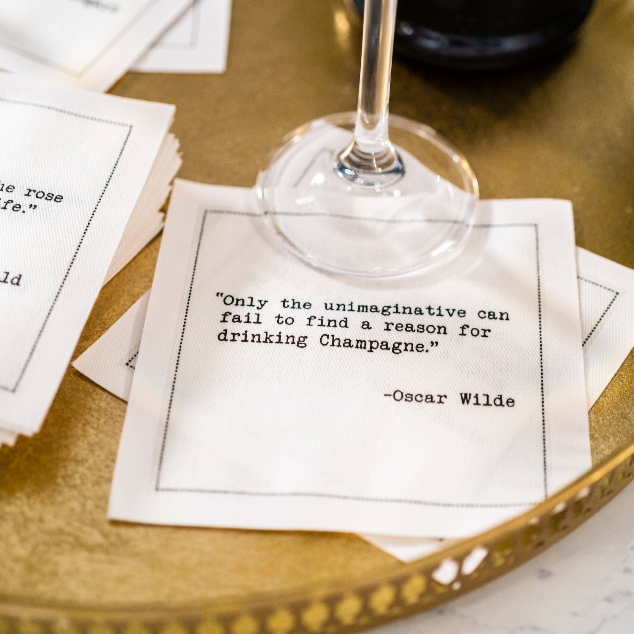 Five Star Napkins Inc. - Drinking Quotes II - White Cotton Cocktail Napkins x 50
