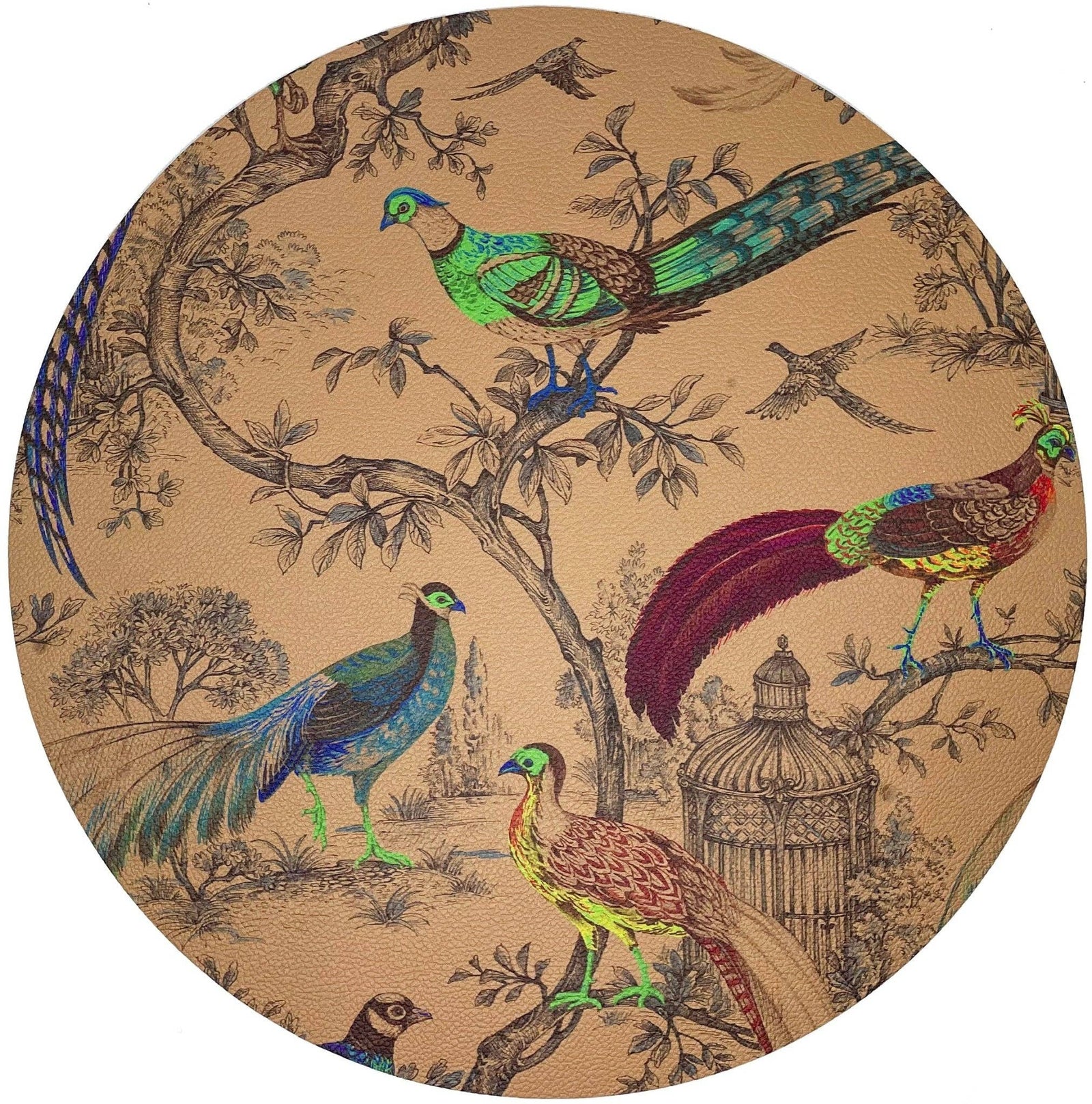 Nicolette Mayer - Pheasant Fall Sauvage Mustard 16" Round Pebble Placemat (Sold Individually)