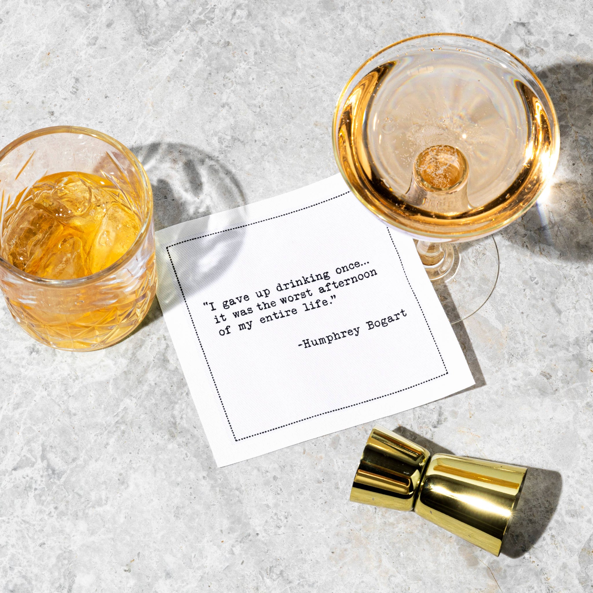 Five Star Napkins Inc. - Drinking Quotes II - White Cotton Cocktail Napkins x 50