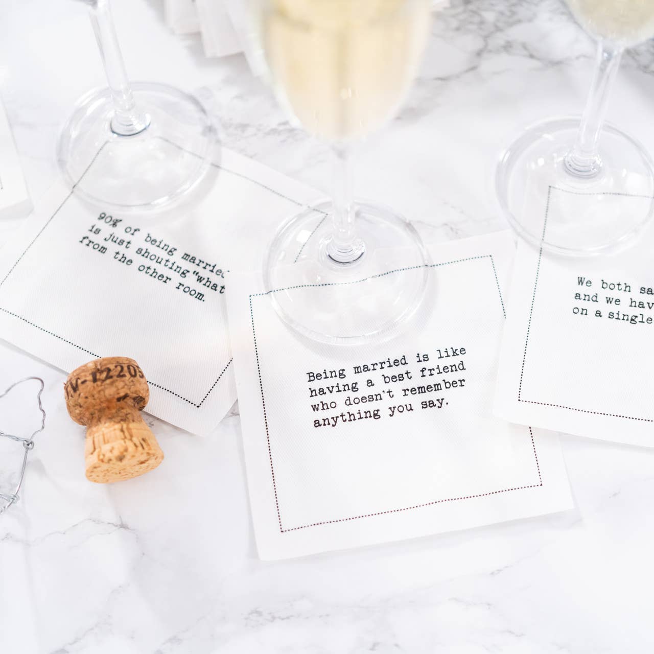 Five Star Napkins Inc. - Marriage Quotes - White Cotton Cocktail Napkins x 50