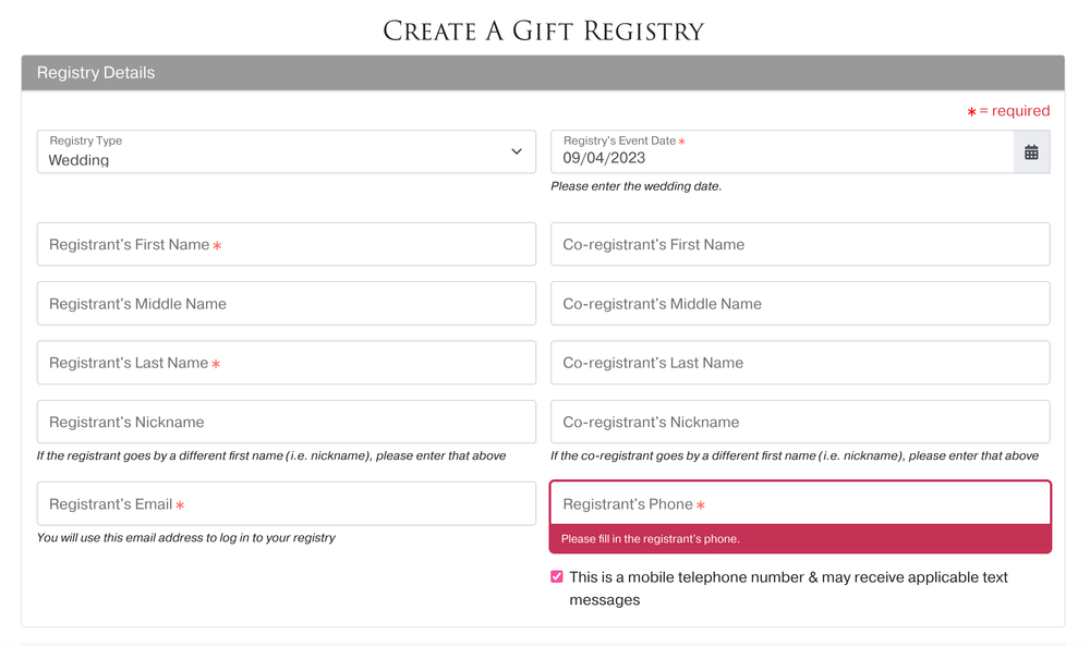 Preview of how to create a gift registry at Black Tie Beach