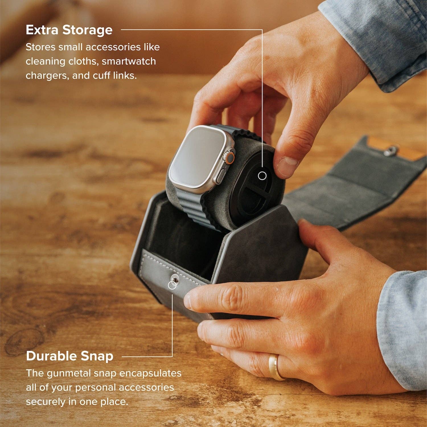 Case Elegance - 1-Slot Travel Watch Roll - Gray