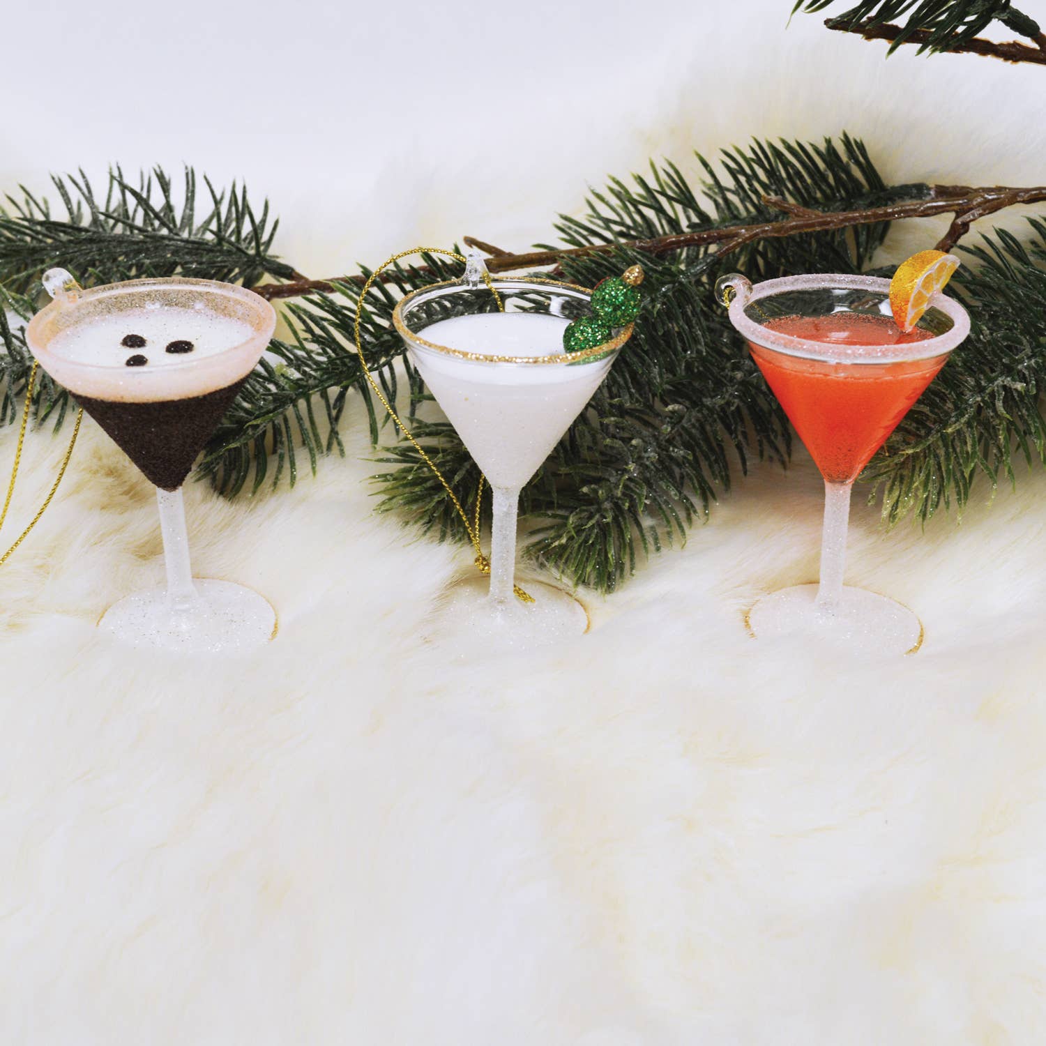 8 Oak Lane - Martini 3pc Boxed Glass Ornament Set