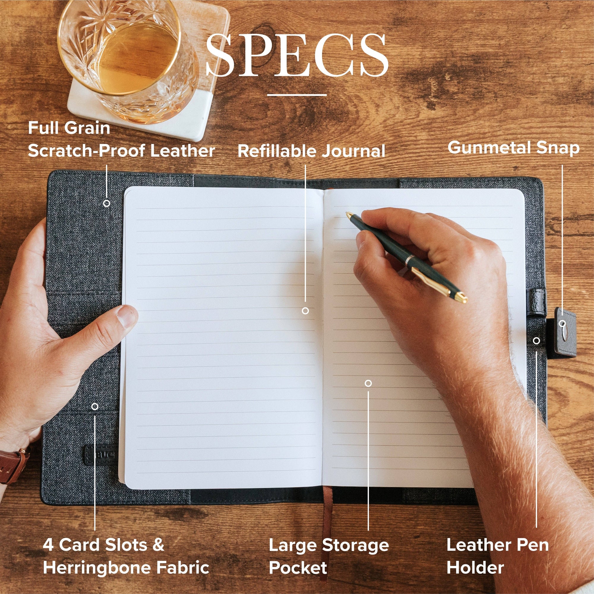 Case Elegance - Bucksaw Refillable Black Leather Journal