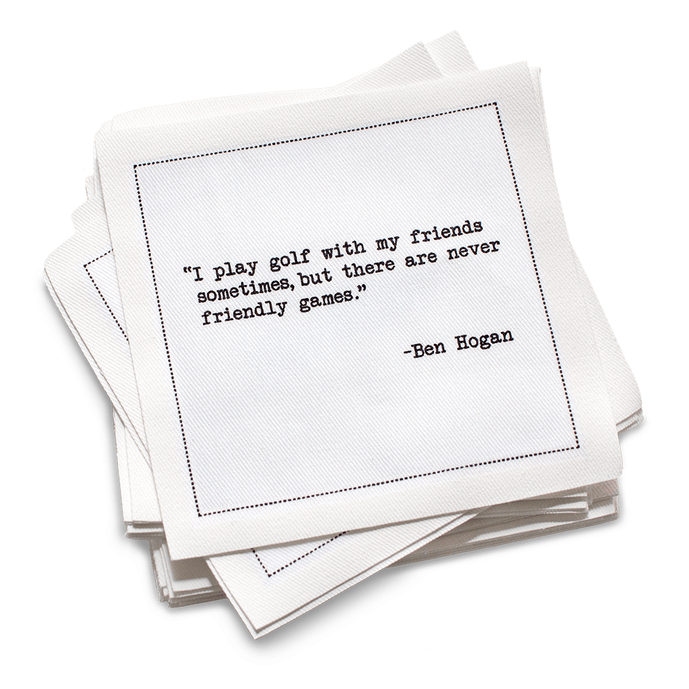 Five Star Napkins Inc. - Golf Legends Quotes - White Cotton Cocktail Napkins 50x